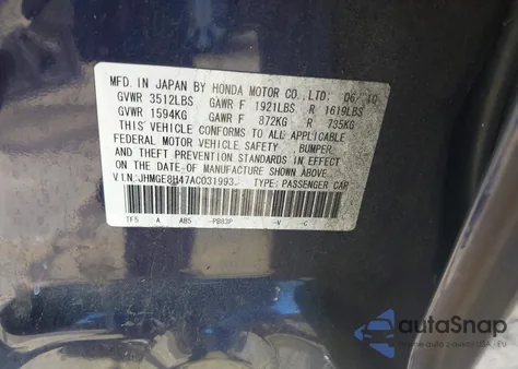 2010 Honda Fit Sport z USA, uszkodzony, nr VIN JHMGE8H47AC031993